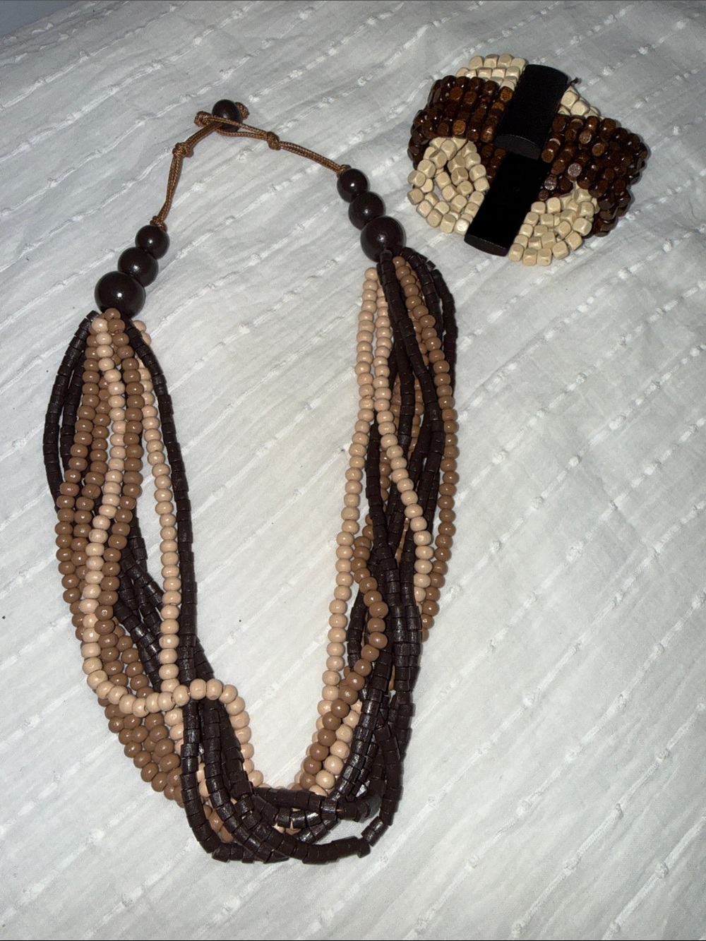 Multi-Strand Brown and Tan Beaded Necklace and bracelet set by Sassy Jones